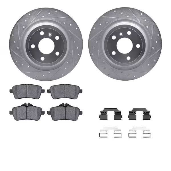 7512-63074, Rotors-Drilled and Slotted-Silver w/ 5000 Advanced Brake Pads incl. Hardware, Zinc Coat, Dynamic Friction Co, Mfr#: 7512-63074